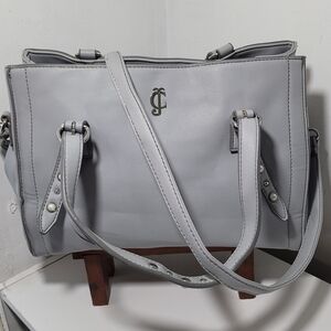 Juicy Couture Pearly Gray Faux Leather Logo Satchel Handbag Sz Medium